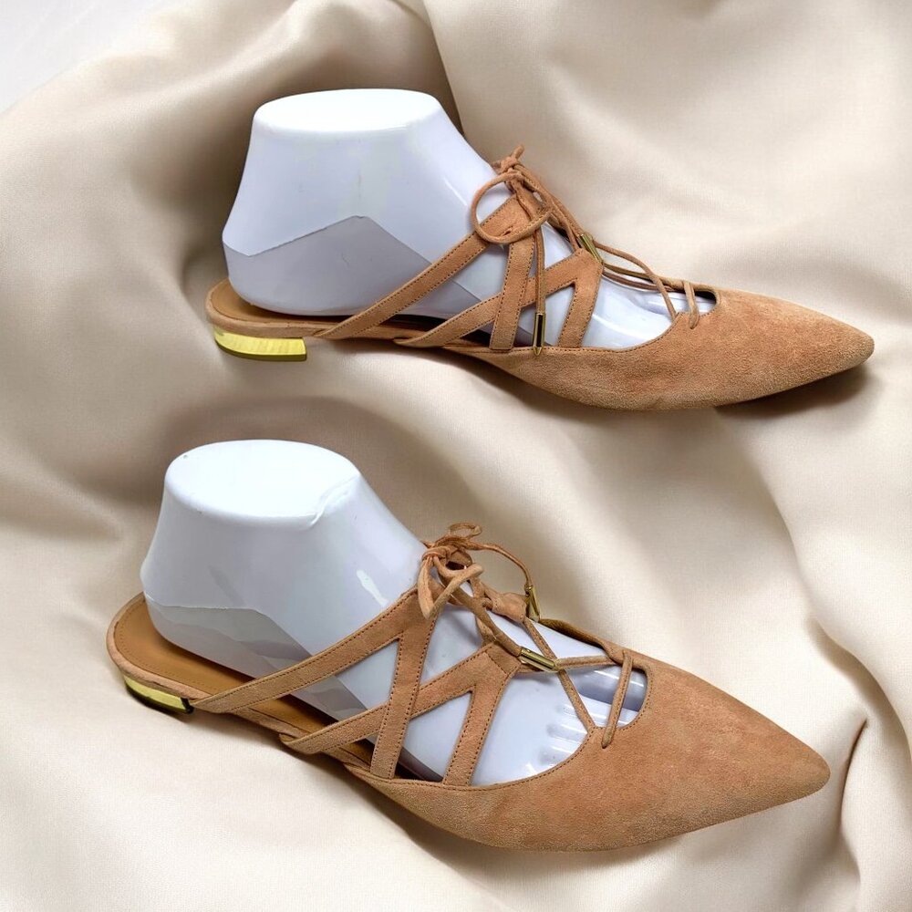 Aquazzura Firenze Belgravia‎ French Rose Suede Cagey Pointy Slides/Mules - Picture 8 of 13